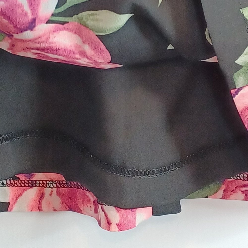 NOOKIE WMNS Sz 4 Neon Pink Accent Rose Floral High Neck Sheath Mini Dress, Lined - Picture 3 of 12